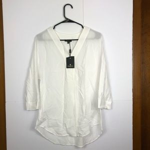 NWT Massimo Dutti White Sheer V-Neck Sz XS